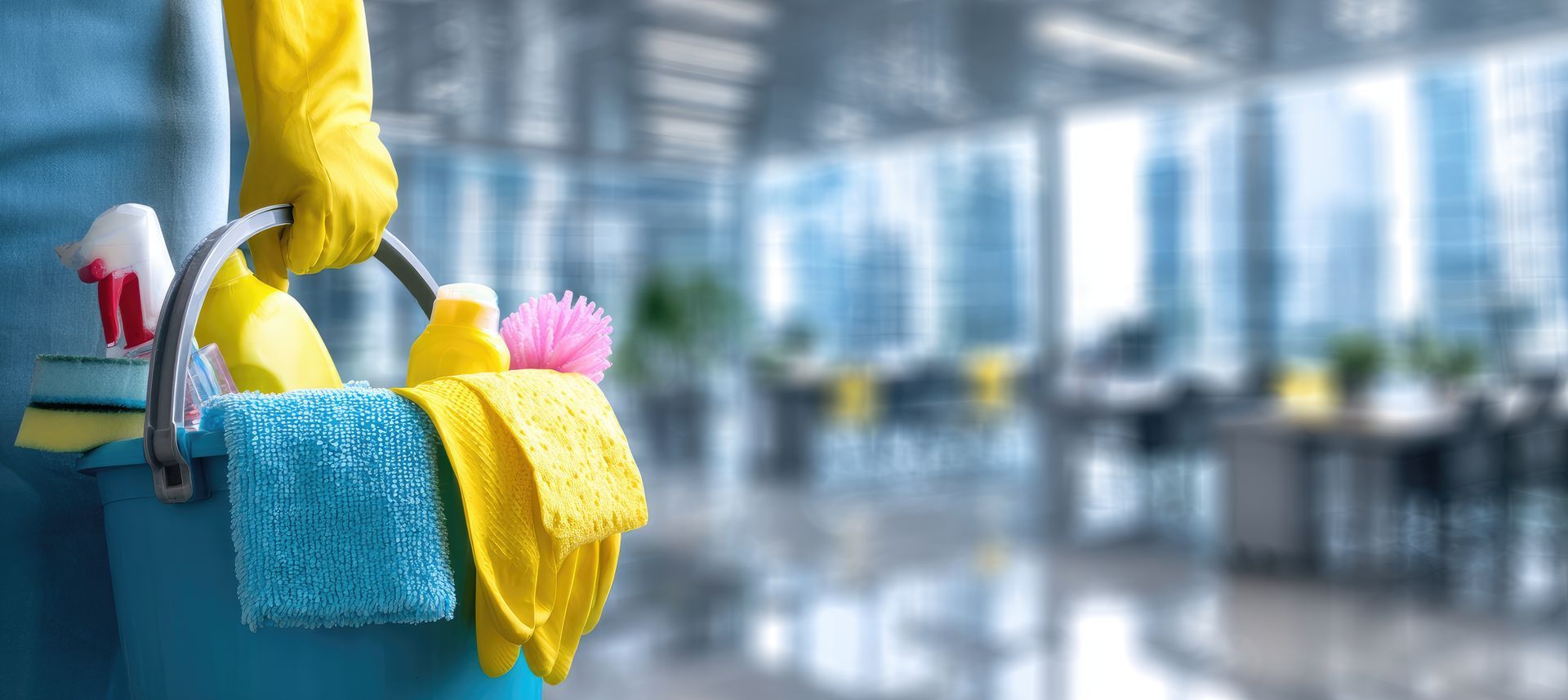 Ein weisser Lieferwagen mit dem Logo „Clean & Shine“ parkt auf einer Baustelle mit Baugerüst.