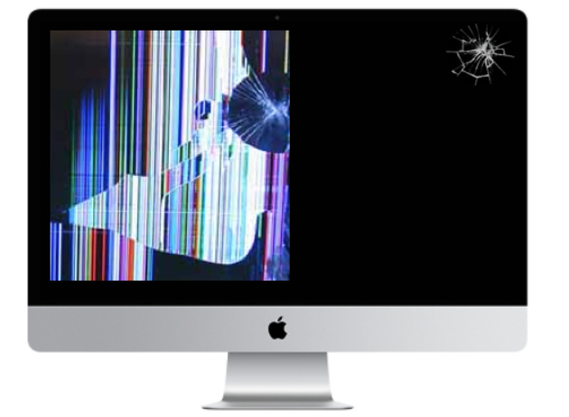 Un monitor de computadora con la pantalla rota.