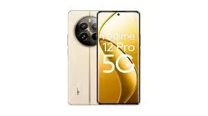 Un teléfono celular blanco y dorado con una red 5g sobre un fondo blanco.