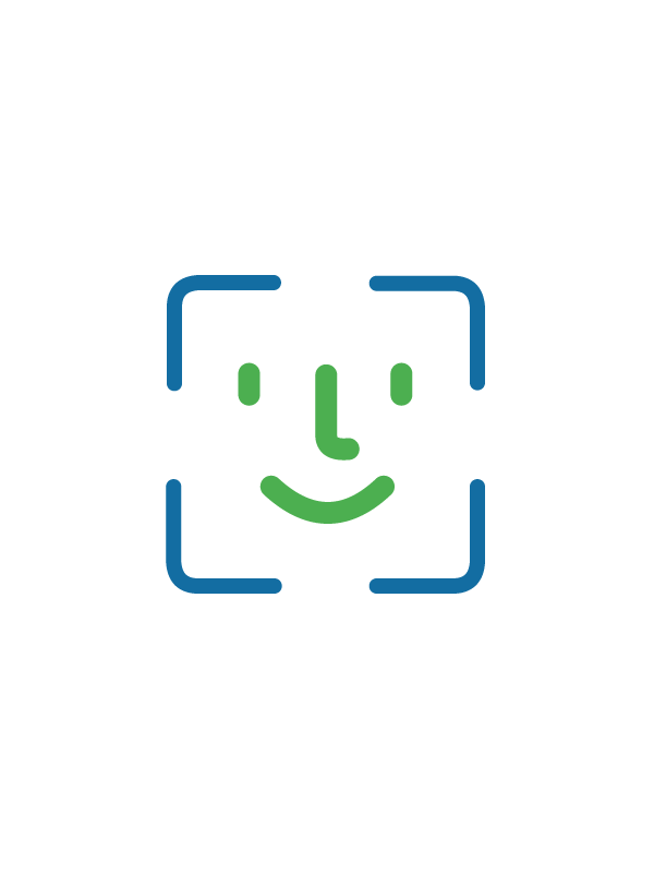 Un icono verde y azul de una cara con una sonrisa.