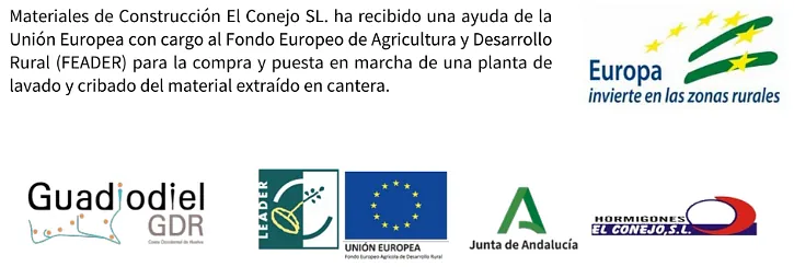 Logotipos de organizaciones de la UE y Andalucía con texto sobre materiales de construcción.