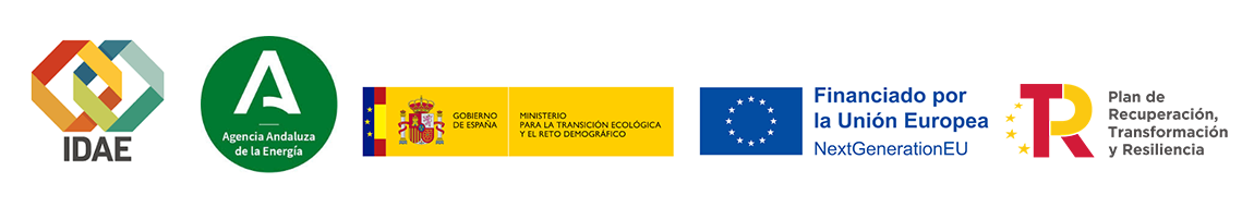 Logotipos de organizaciones, entre ellas IDAE, Junta de Andalucía y Unión Europea.