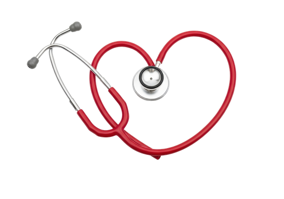 Stéthoscope rouge en forme de cœur sur fond blanc