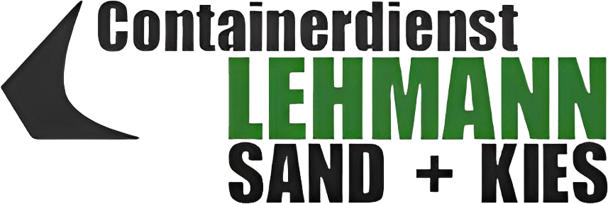 Logo für Containerdienst Lehmann, grüner Text auf weißem Hintergrund, mit einem schwarzen Dreieck.