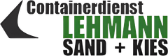 Logo für Containerdienst Lehmann, grüner Text auf weißem Hintergrund, mit einem schwarzen Dreieck.