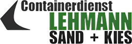 Logo für Containerdienst Lehmann, grüner Text auf weißem Hintergrund, mit einem schwarzen Dreieck.