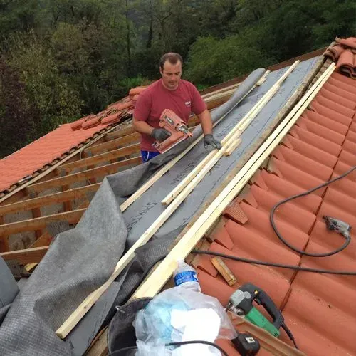 Deux artisans sur un toit