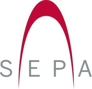 Un logotipo rojo y blanco para sepa con un fondo blanco.