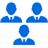 Icône bleue représentant trois figures stylisées en costume, disposées en triangle.