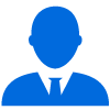 Une icône bleue représentant une personne en chemise à col et cravate, symbolisant un profil utilisateur ou un contact professionnel.