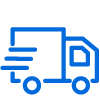 Icône bleue représentant un camion de livraison avec des lignes de mouvement, symbolisant l'expédition ou le transport.