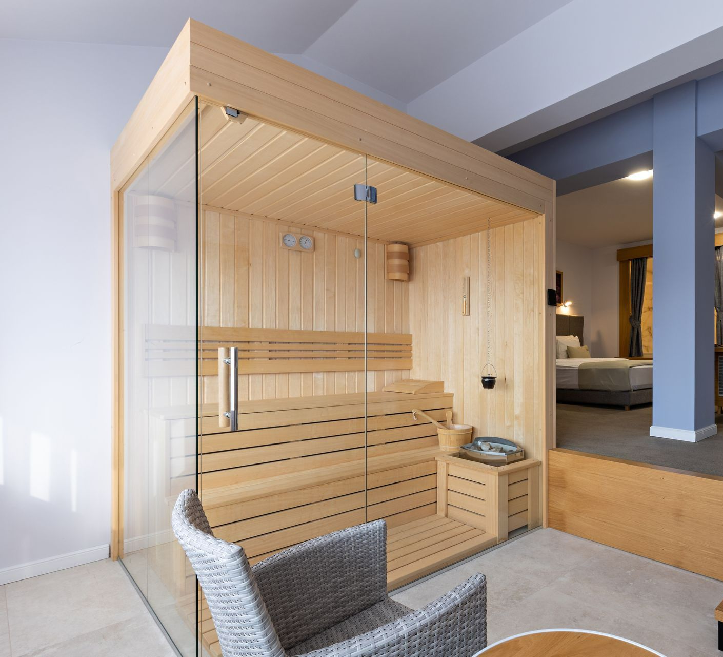 Gros plan sur la cabine d'un sauna