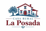 Logotipo de Casa Rural La Posada con una casa roja, un &aacute;rbol azul y texto color burdeos sobre un fondo blanco.