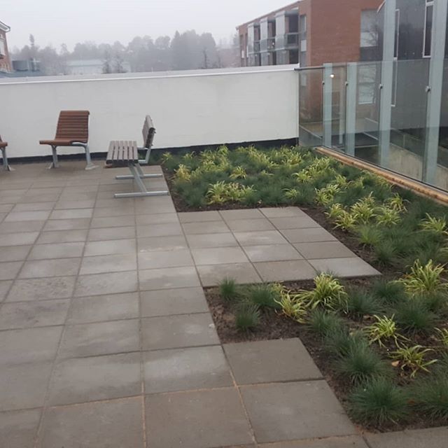 Kukkapenkki ja tuoleja terassilla