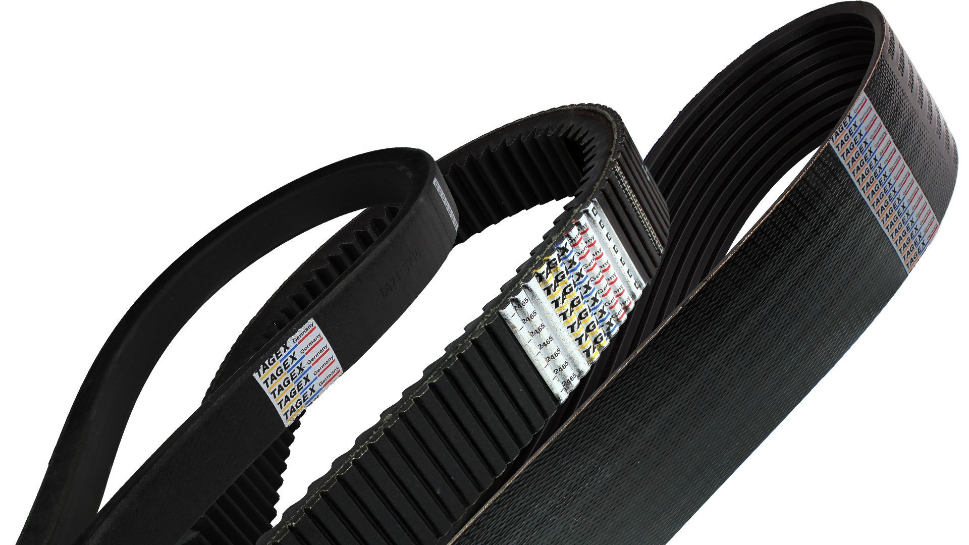 Trois types de courroies aux épaisseurs diverses