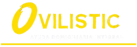 Un logotipo amarillo de la empresa "OVILISTIC" sobre un fondo blanco con una fina línea horizontal amarilla debajo.