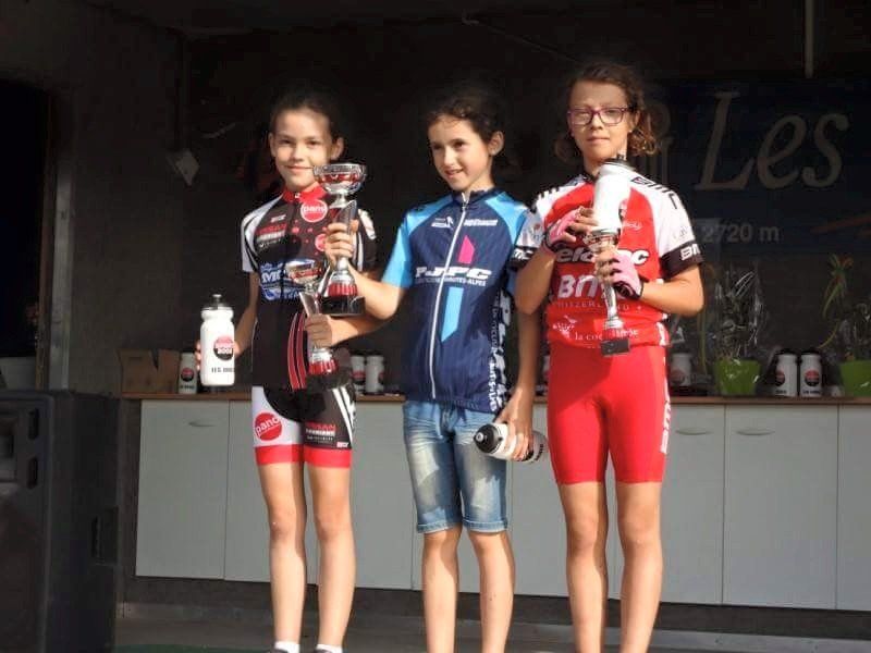 3 enfants sur un podium tenant des prix lors d'un évènement sportif