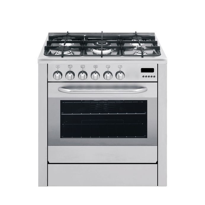 Una estufa de acero inoxidable con cuatro quemadores y un horno.