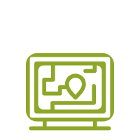 Un icono verde de un monitor de computadora con un mapa en él.