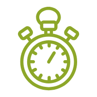 Un icono verde de un cronómetro sobre un fondo blanco.