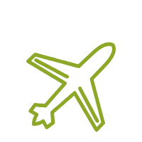 Un dibujo de línea verde de un avión sobre un fondo blanco.