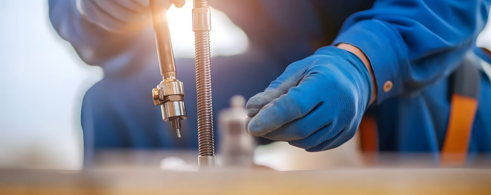 Une personne avec un furet de débouchage dans la main.