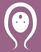 Un círculo blanco con un círculo en el medio sobre un fondo morado.