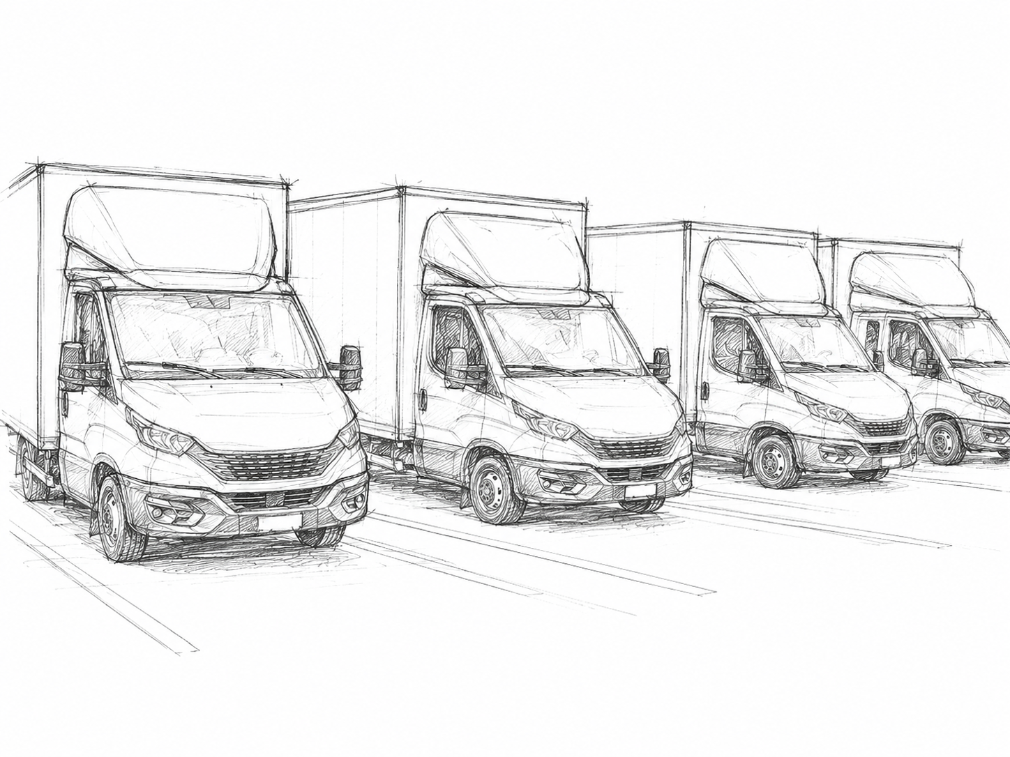 Une camionnette de livraison bleue est garée à côté d'un entrepôt, avec le logo « Dynamic Deliveries » sur le côté.