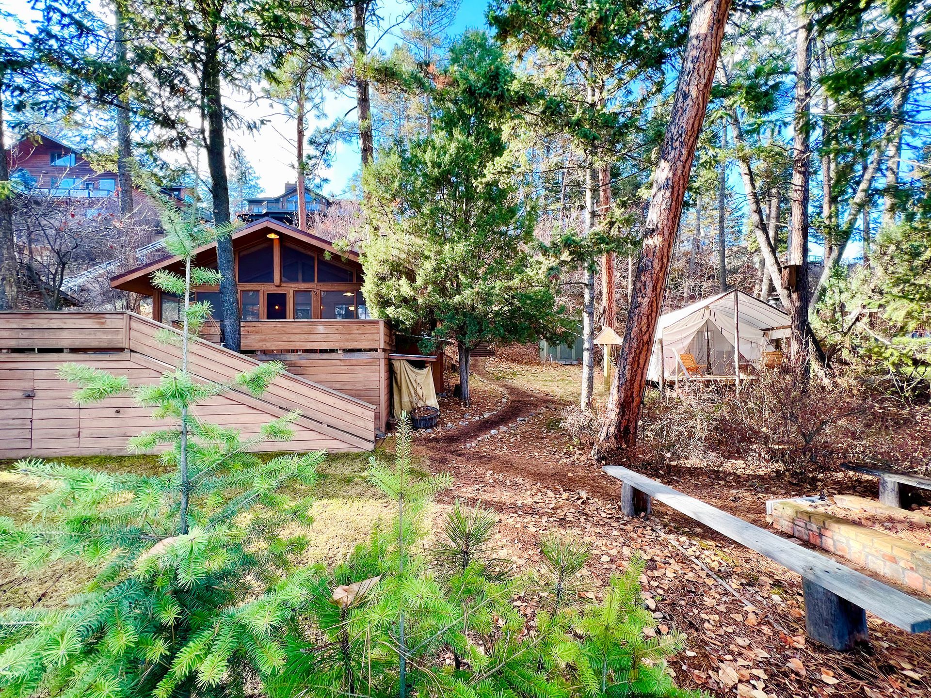 Waterfront Cabin on Flathead Lake, Osprey Getaway Cabin and Glamping Tent, dock, & sauna, Montana Adventure, Enjoy Montana 