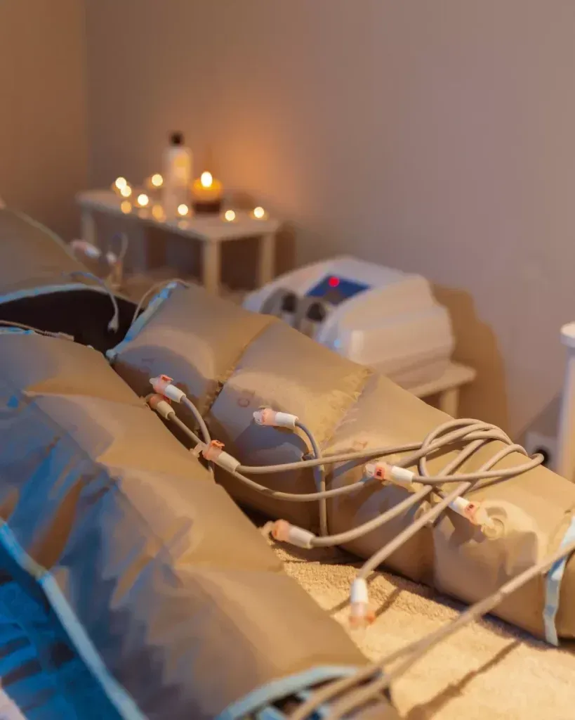 Hombre recibiendo depilación láser en el pecho. El técnico sostiene el dispositivo.