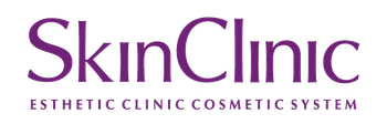 El logotipo morado dice "SkinClinic" con el texto "ESTHETIC CLINIC COSMETIC SYSTEM" debajo.