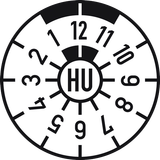 Eine schwarz-weiße Uhr mit dem Wort „Hu“ in der Mitte.