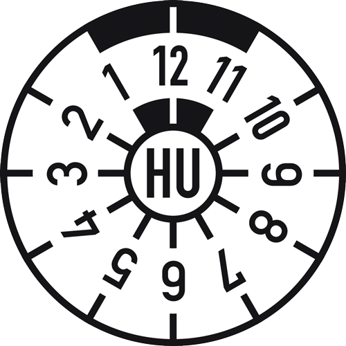 Eine schwarz-weiße Uhr mit dem Wort „Hu“ in der Mitte.