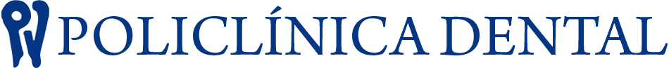 Un logotipo azul y blanco para la policlínica dental.