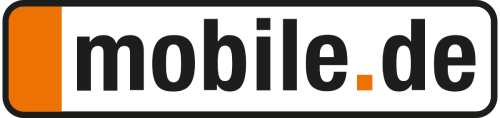 Das Logo von mobile.de besteht aus schwarzem Text, einem orangefarbenen Punkt und einem orange-grauen abgerundeten Rechteck.