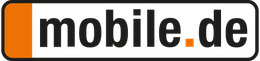 Das Logo von mobile.de besteht aus schwarzem Text, einem orangefarbenen Punkt und einem orange-grauen abgerundeten Rechteck.