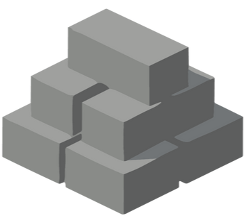 Pile de blocs rectangulaires gris, empilés en forme de pyramide triangulaire.