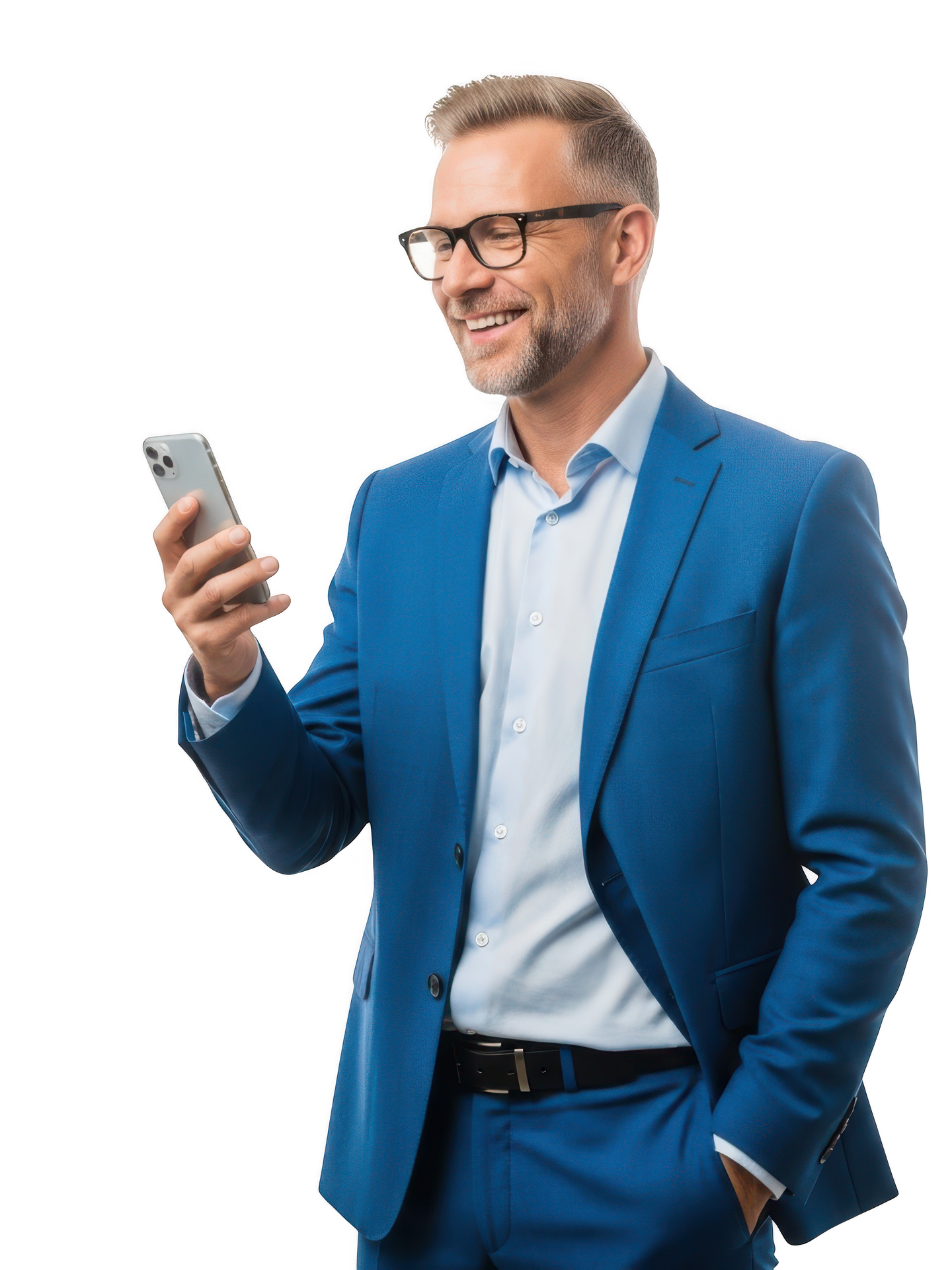 Un homme en smoking qui regarde son téléphone