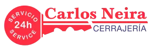Un logo rojo y blanco para carlos neira cerrajeria
