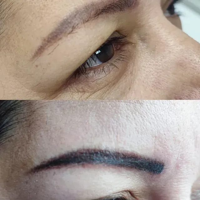 Una fotografía de antes y después de las cejas de una mujer.