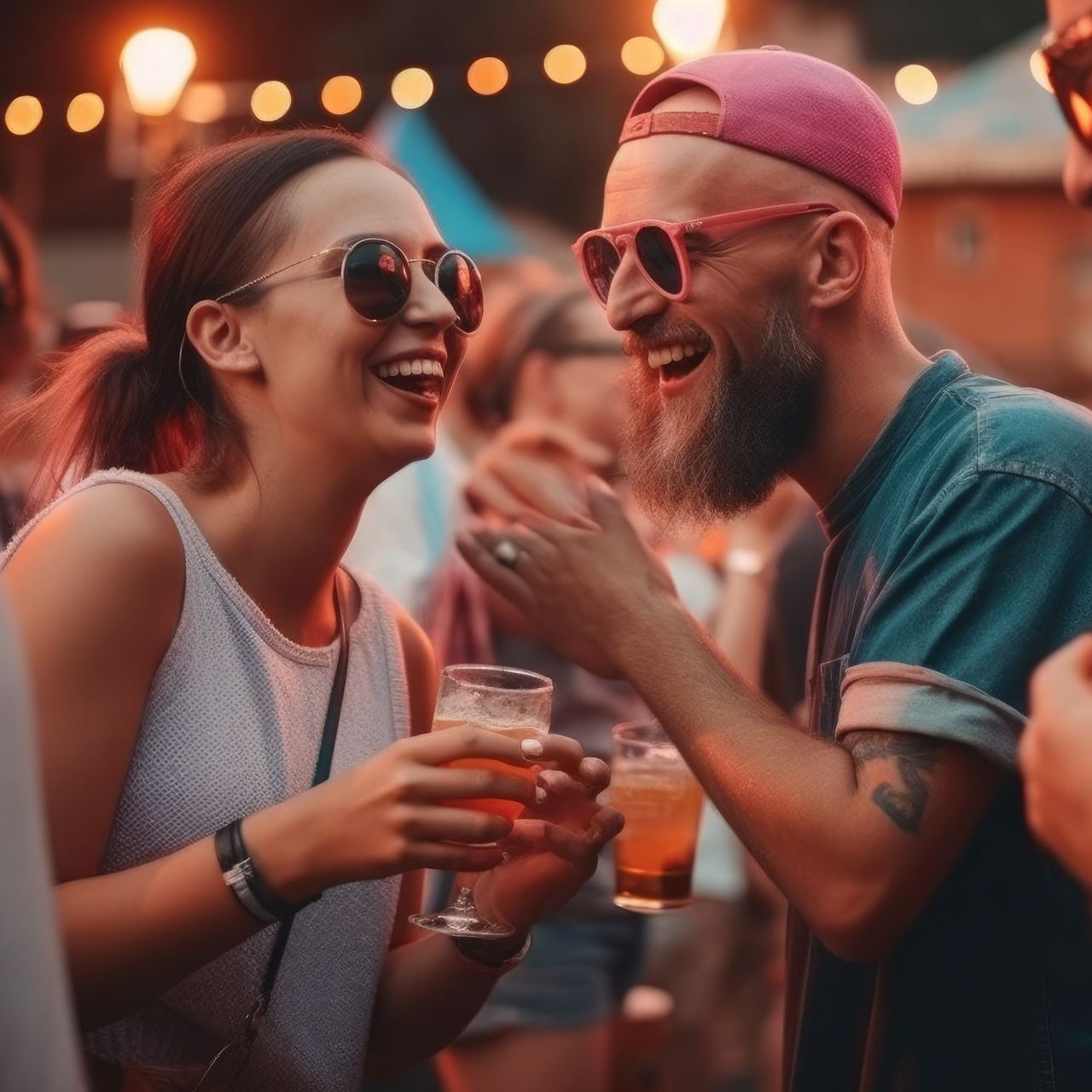 Ein Mann und eine Frau lachen und trinken Bier