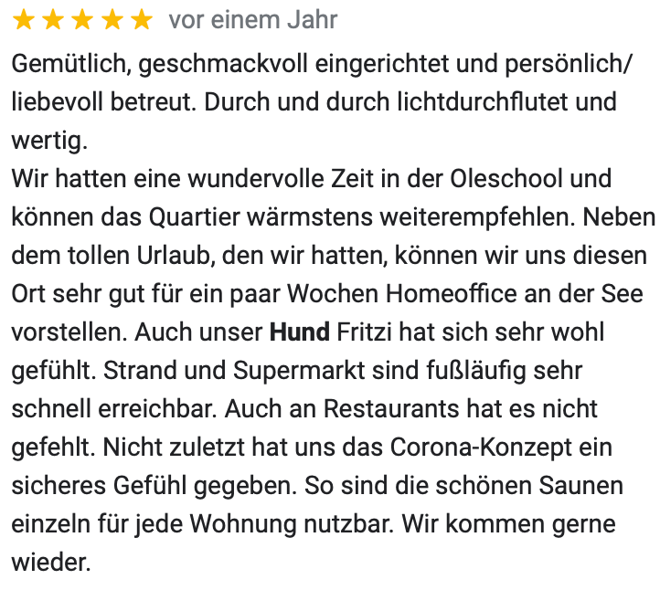 Eine Hotelbewertung in deutscher Sprache