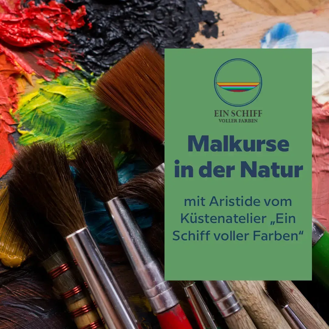 Ein grünes Schild mit der Aufschrift „Malkurse in der Natur“