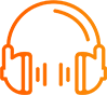 Oreille orange avec appareil auditif et ondes sonores.