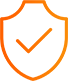 Un bouclier orange avec une coche, symbolisant la sécurité et l'approbation.