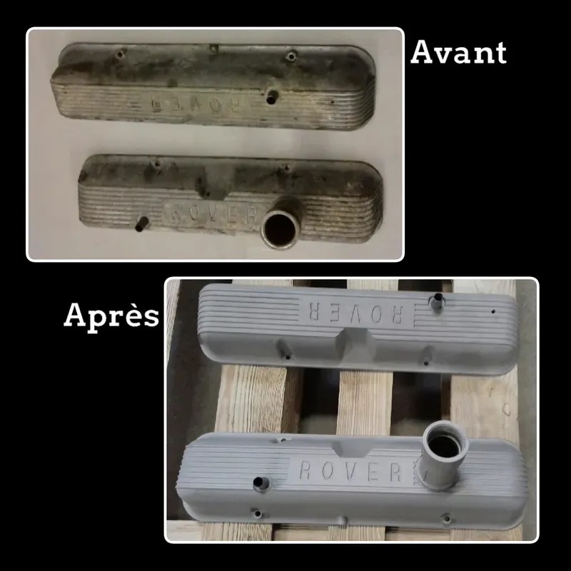 Pièce de voiture avant et après sablage