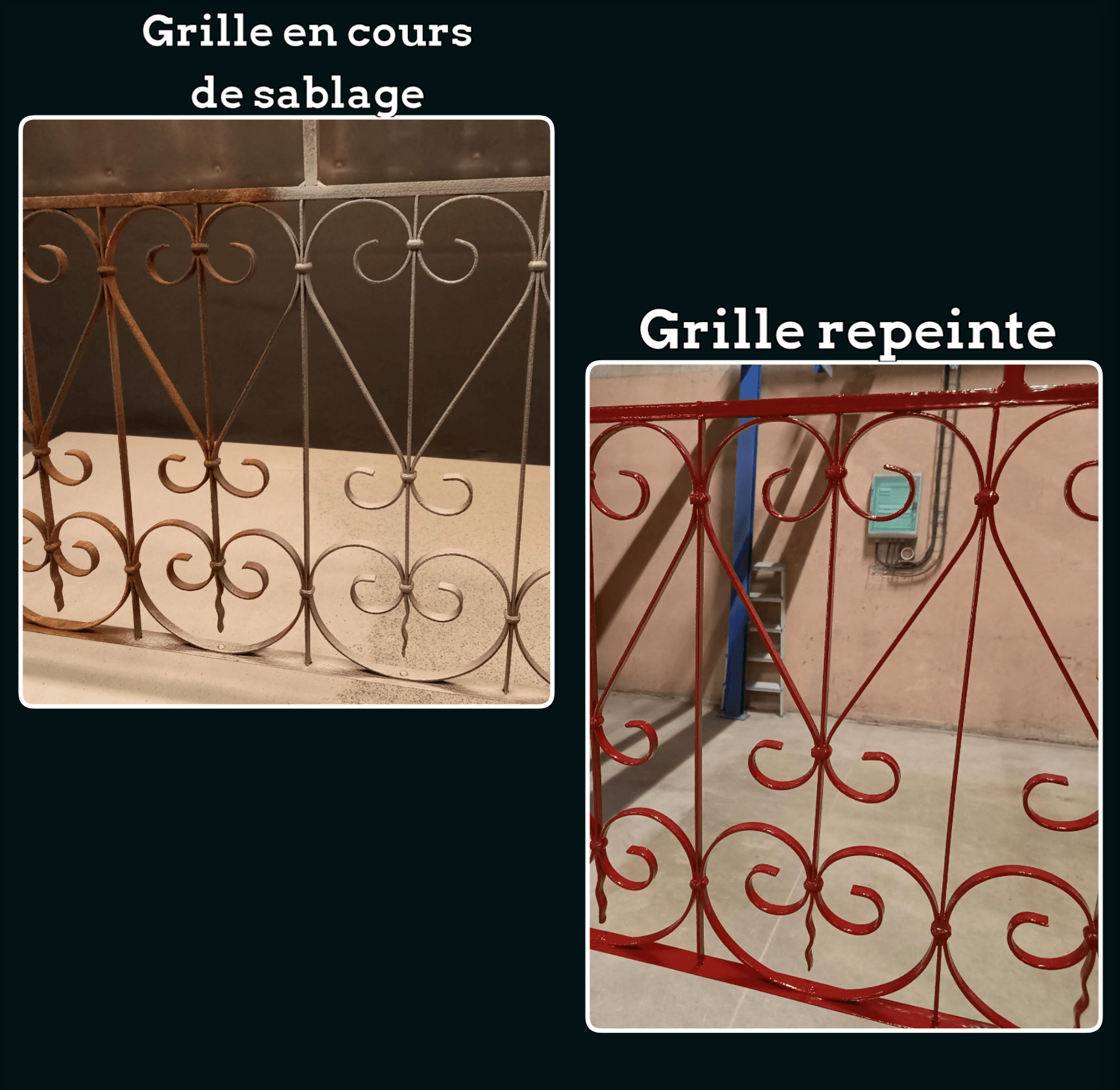 Portail avant et après sablage