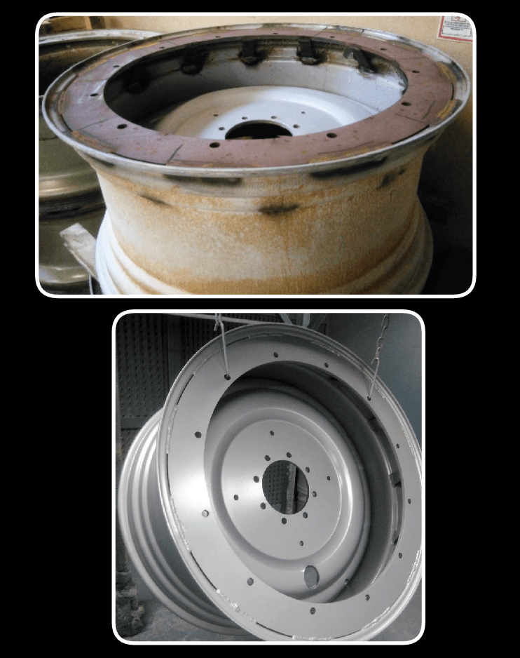 Jante de voiture avant et après sablage