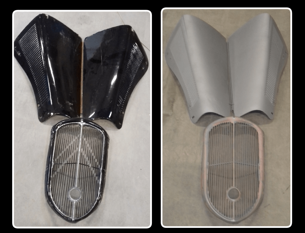Pièce de voiture avant et après sablage