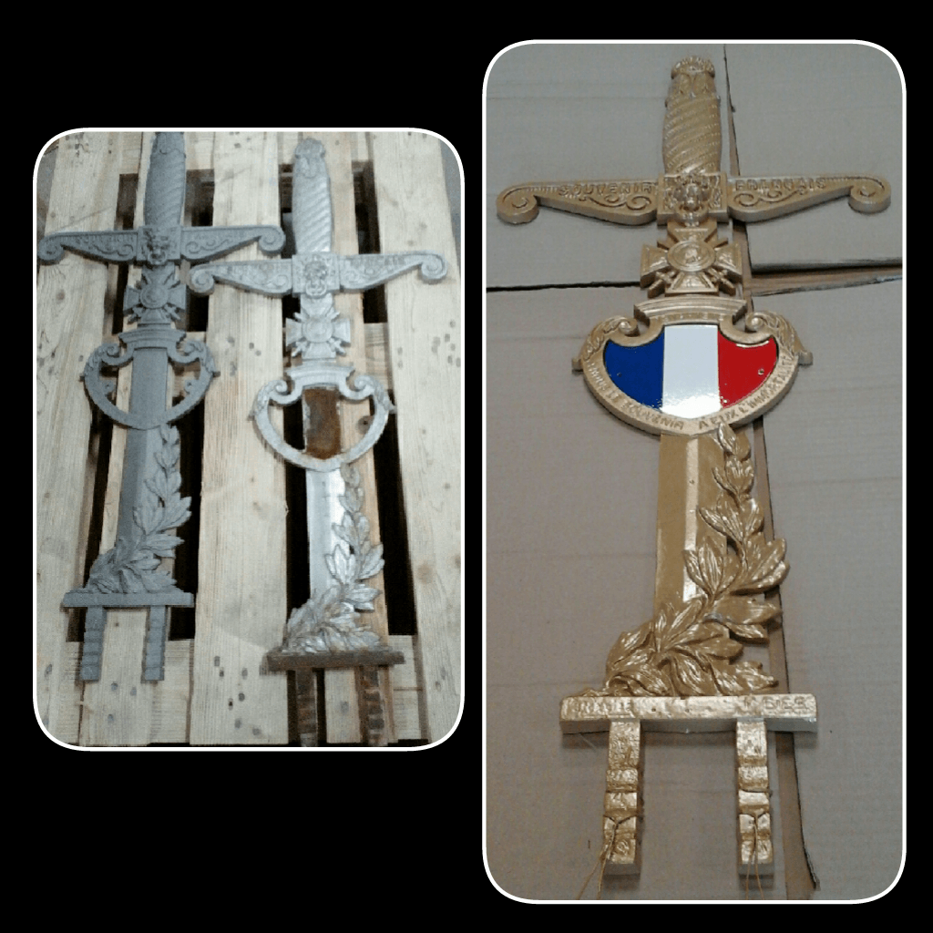 Croix de monument aux morts avant et après traitement